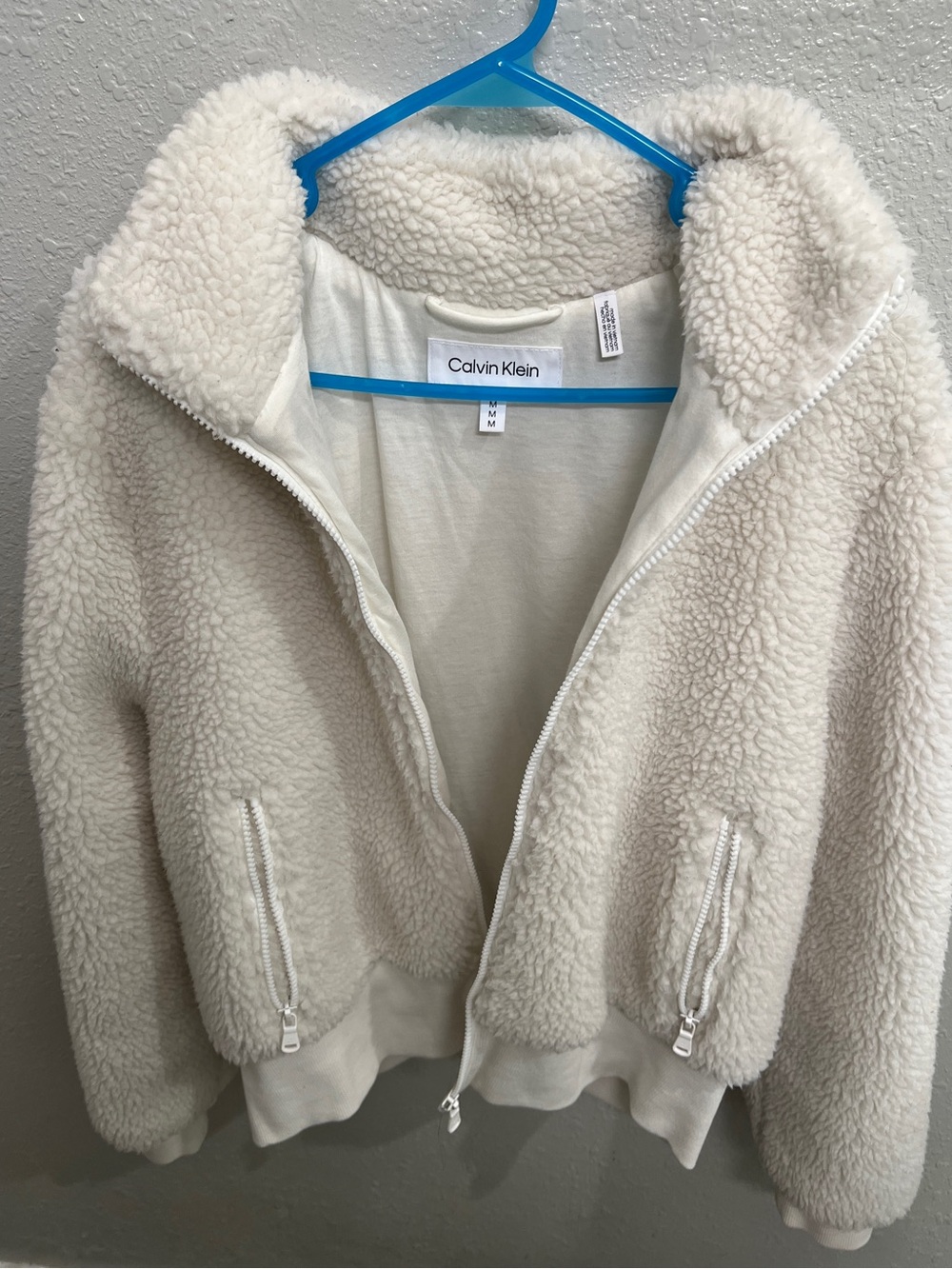 Calvin Klein Cream Sherpa Zip-Up Jacket